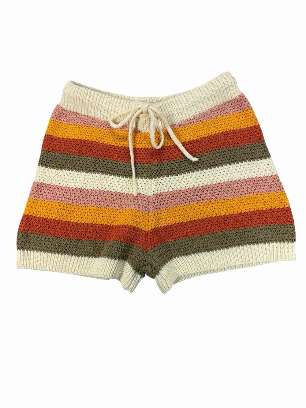 Jaquie the Label Crochet Striped Mini Shorts Women's Size S BOHO Cottage Core
